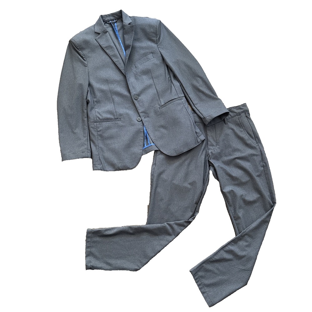 Twillory AIR Performance Suit Men 38S Gray Stretch Blazer Pants 30x30 Travel